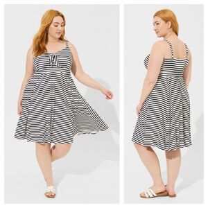 Torrid Black & White Stripe Super Soft Tie Front Skater Dress